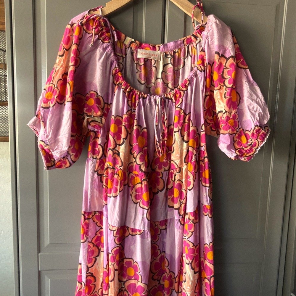 Lavender Floral Tiered Maxi Dress with Puff Sleeves